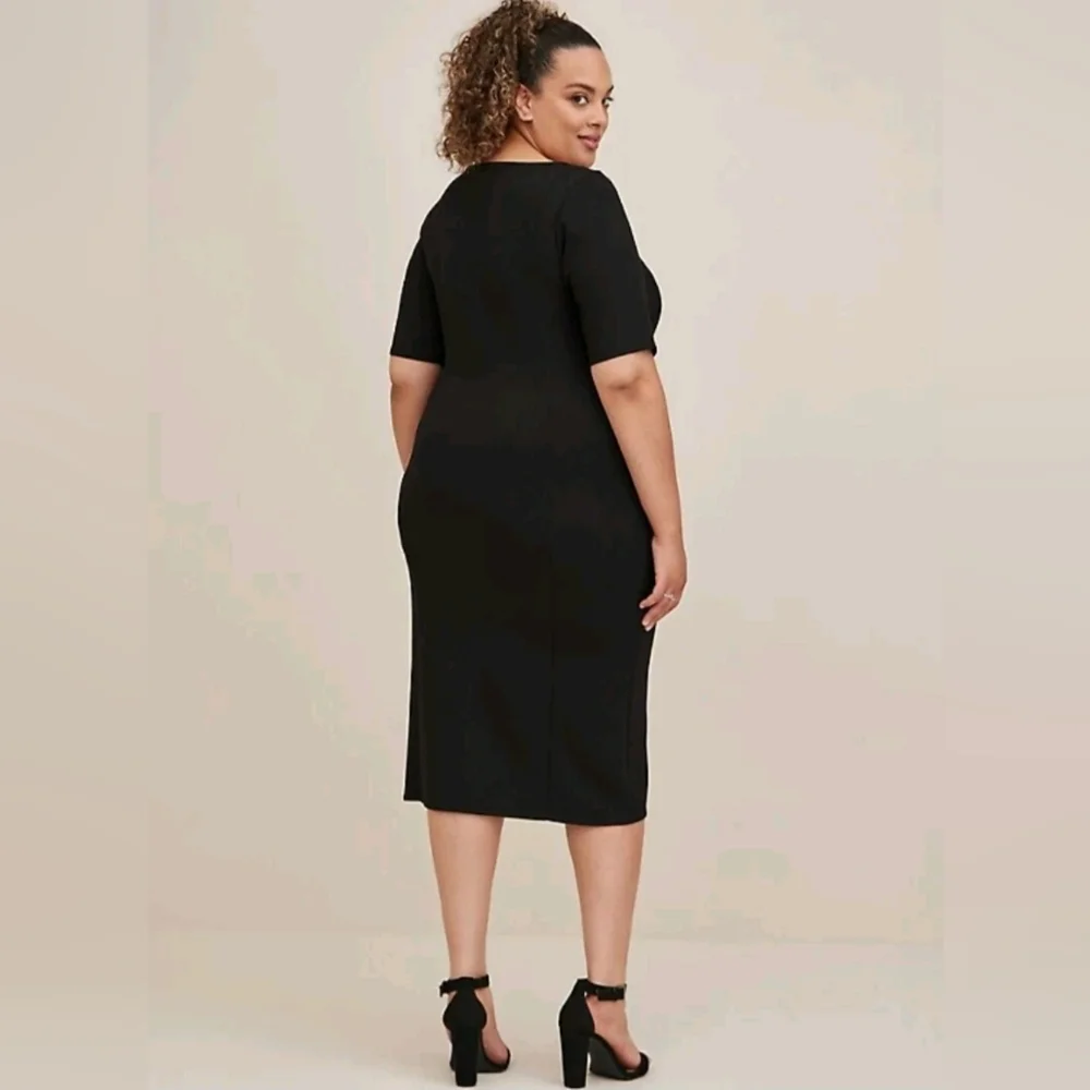 Torrid Black Bodycon Midi Dress With Slit Soft Stretchy Short Sleeve Plus 3X - Picture 2 of 13